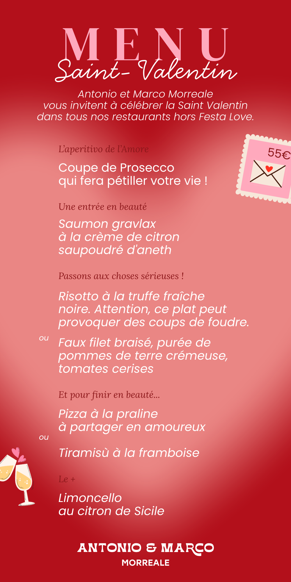 Menu saint valentin 2026 présent dans tous nos restaurants hors festa love